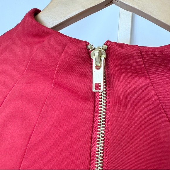 NWT!! Neiman Marcus Women's Red V-Neck Cap Sleeve Midi Dress Size L Gold Zipper - Picture 12 of 16